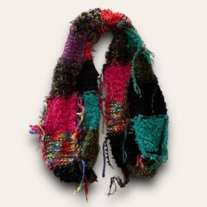 Y2K Patchwork Crochet Fringe Loop Scarf Steve Madden Boho Hippie Fairygrunge